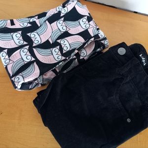 Girls medium 7/8 bottoms set owls pink & black leggings corduroy pants kidpik